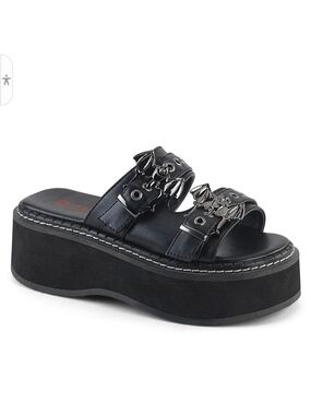 Demonia Black Platform Slide with Bat Buckle